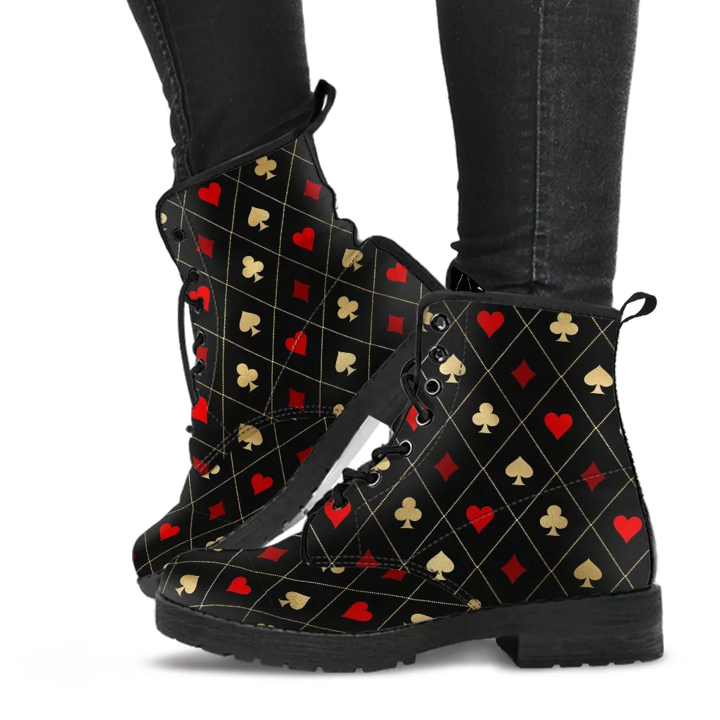 Combat Boots-Aces Design, Unisex Boots, Custom Shoes, Hippie Boots, Vegan Leather, Women's Boots, Cool Shoes