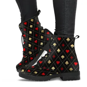 Combat Boots-Aces Design, Unisex Boots, Custom Shoes, Hippie Boots, Vegan Leather, Women's Boots, Cool Shoes