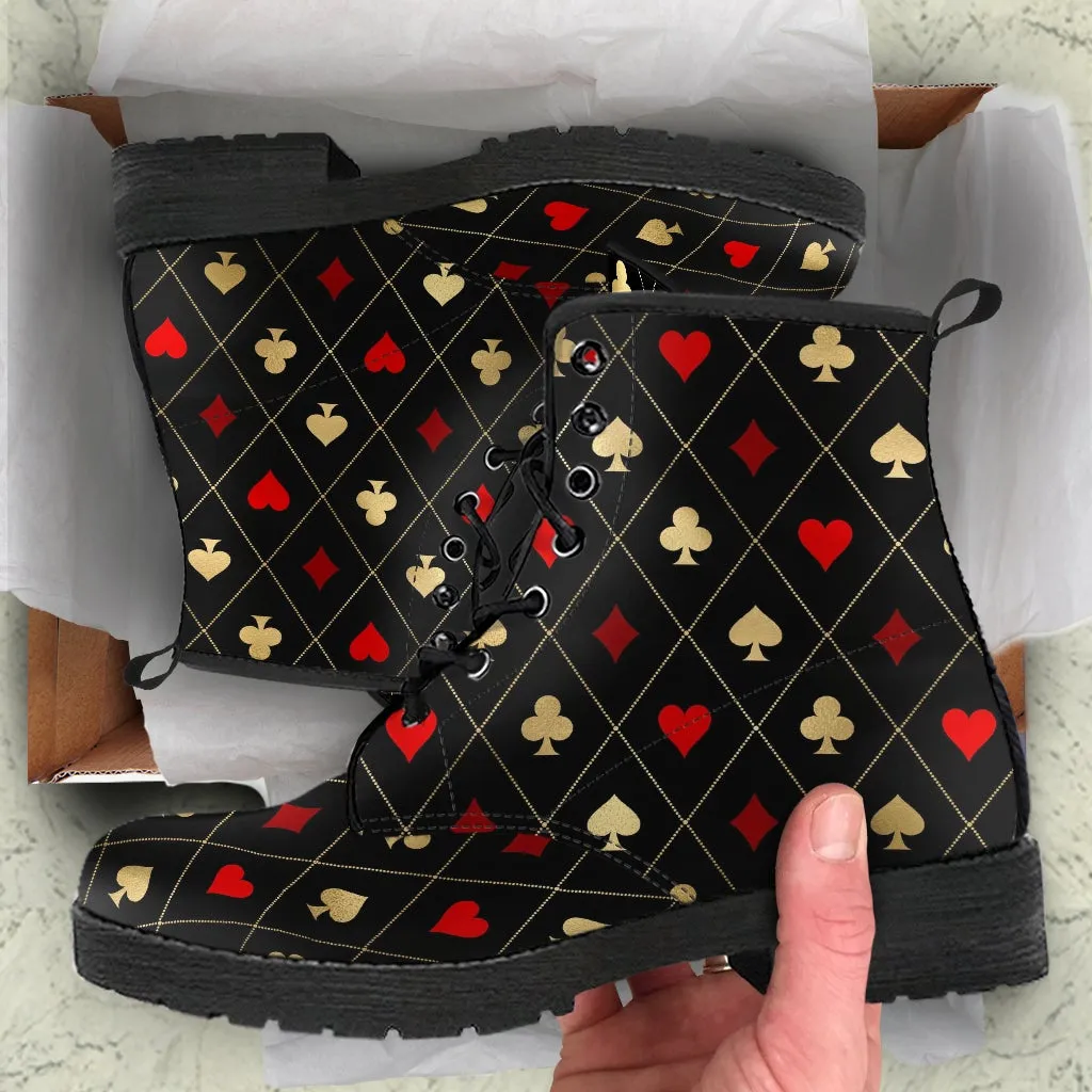 Combat Boots-Aces Design, Unisex Boots, Custom Shoes, Hippie Boots, Vegan Leather, Women's Boots, Cool Shoes