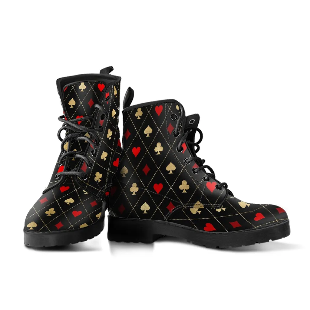 Combat Boots-Aces Design, Unisex Boots, Custom Shoes, Hippie Boots, Vegan Leather, Women's Boots, Cool Shoes