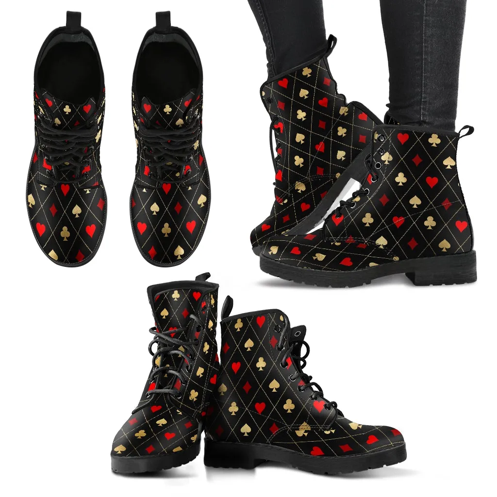 Combat Boots-Aces Design, Unisex Boots, Custom Shoes, Hippie Boots, Vegan Leather, Women's Boots, Cool Shoes