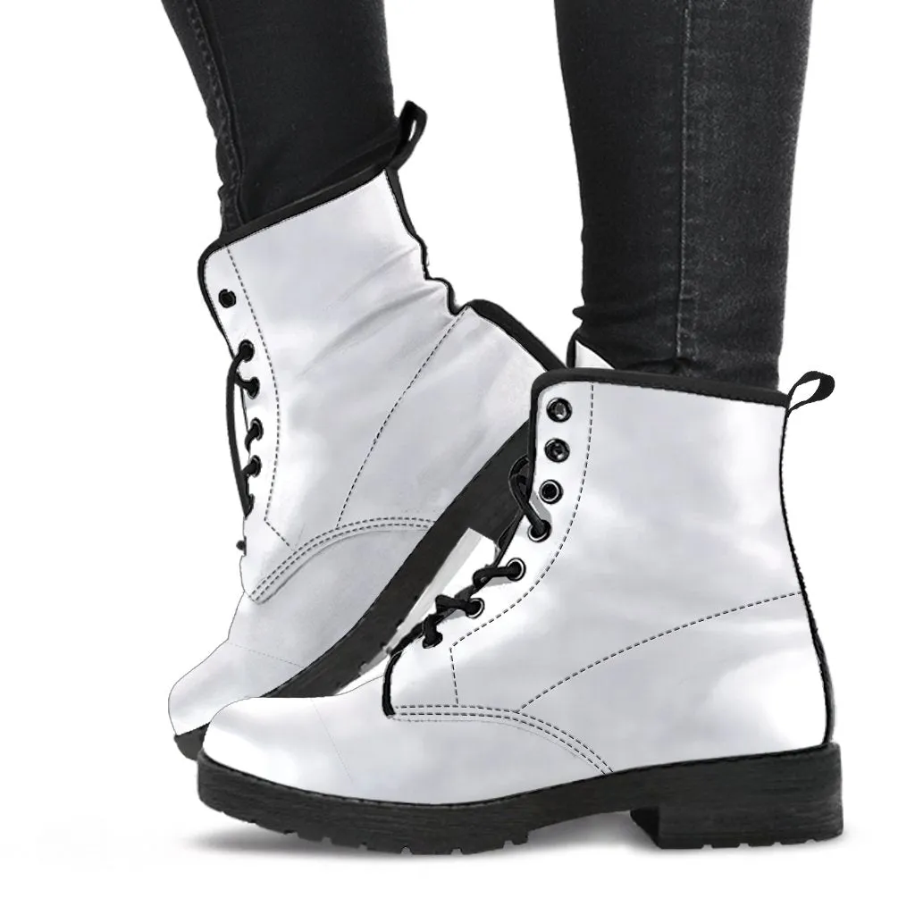 Combat Boots-Simply White, Vegan Leather Boots