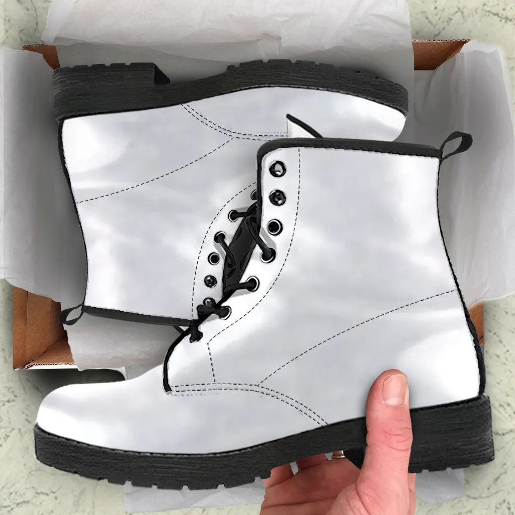 Combat Boots-Simply White, Vegan Leather Boots