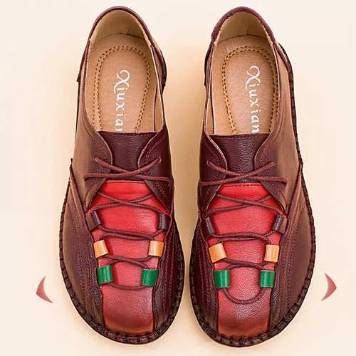 Comfortable Leather Lace Up Loafers For Women