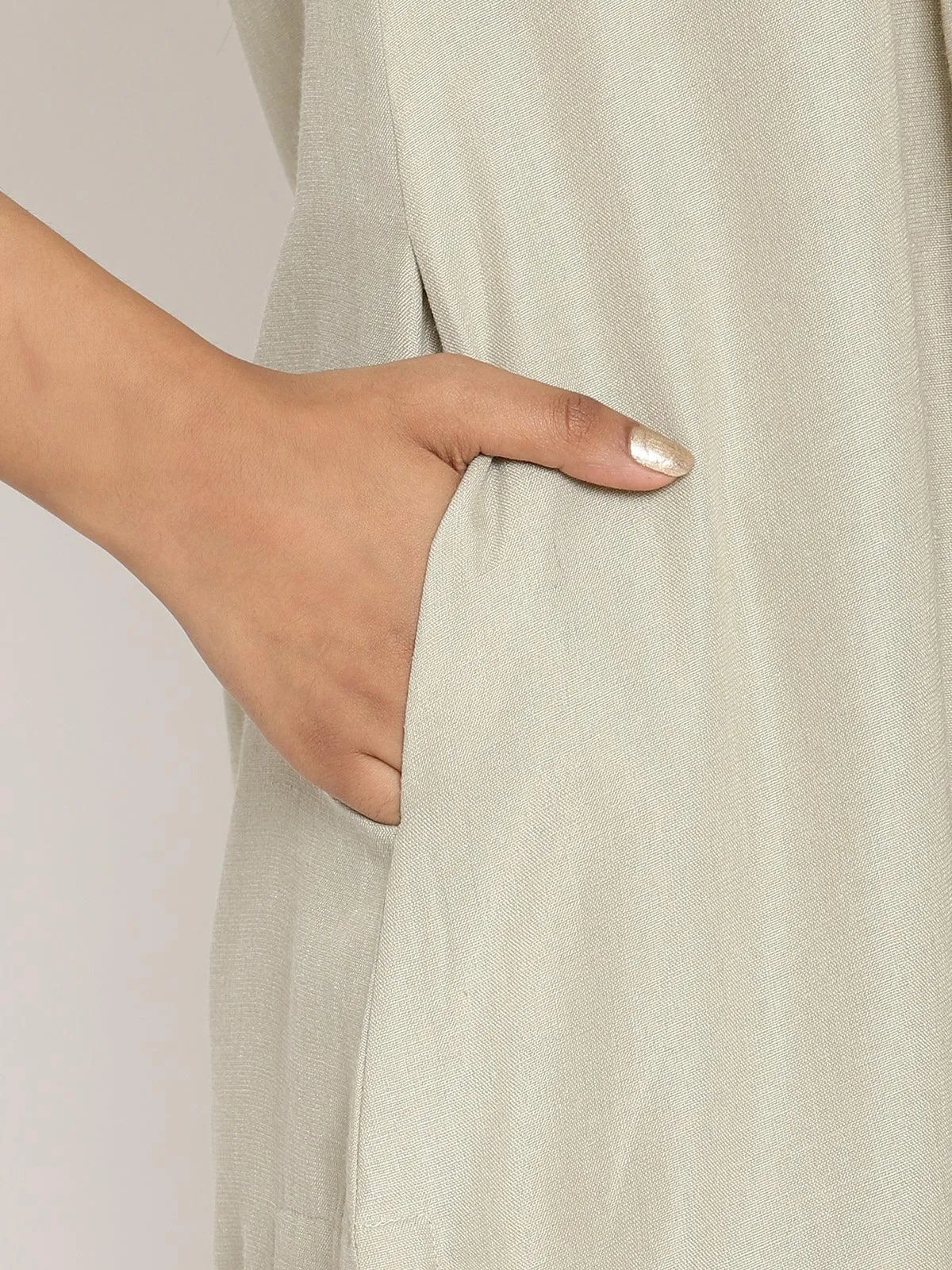 Cotton Linen Light Grey Flared Kurta Pant Set