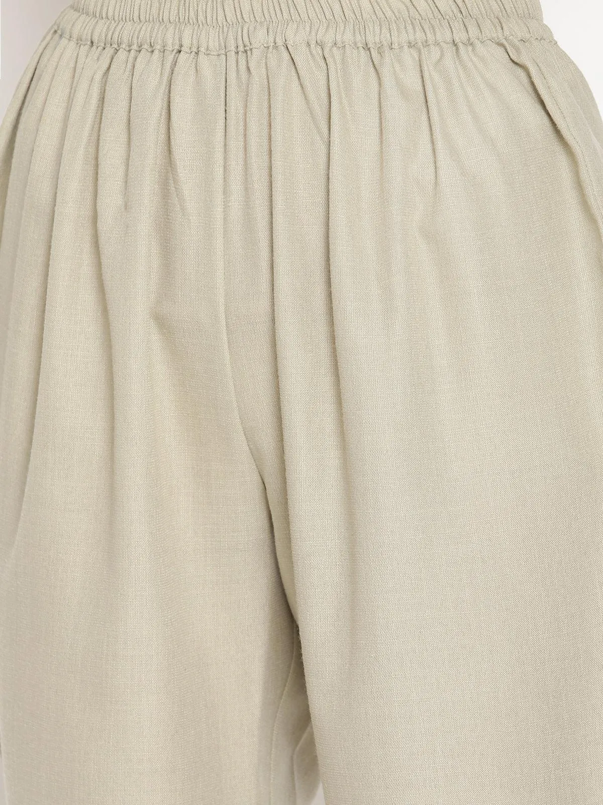 Cotton Linen Light Grey Flared Kurta Pant Set