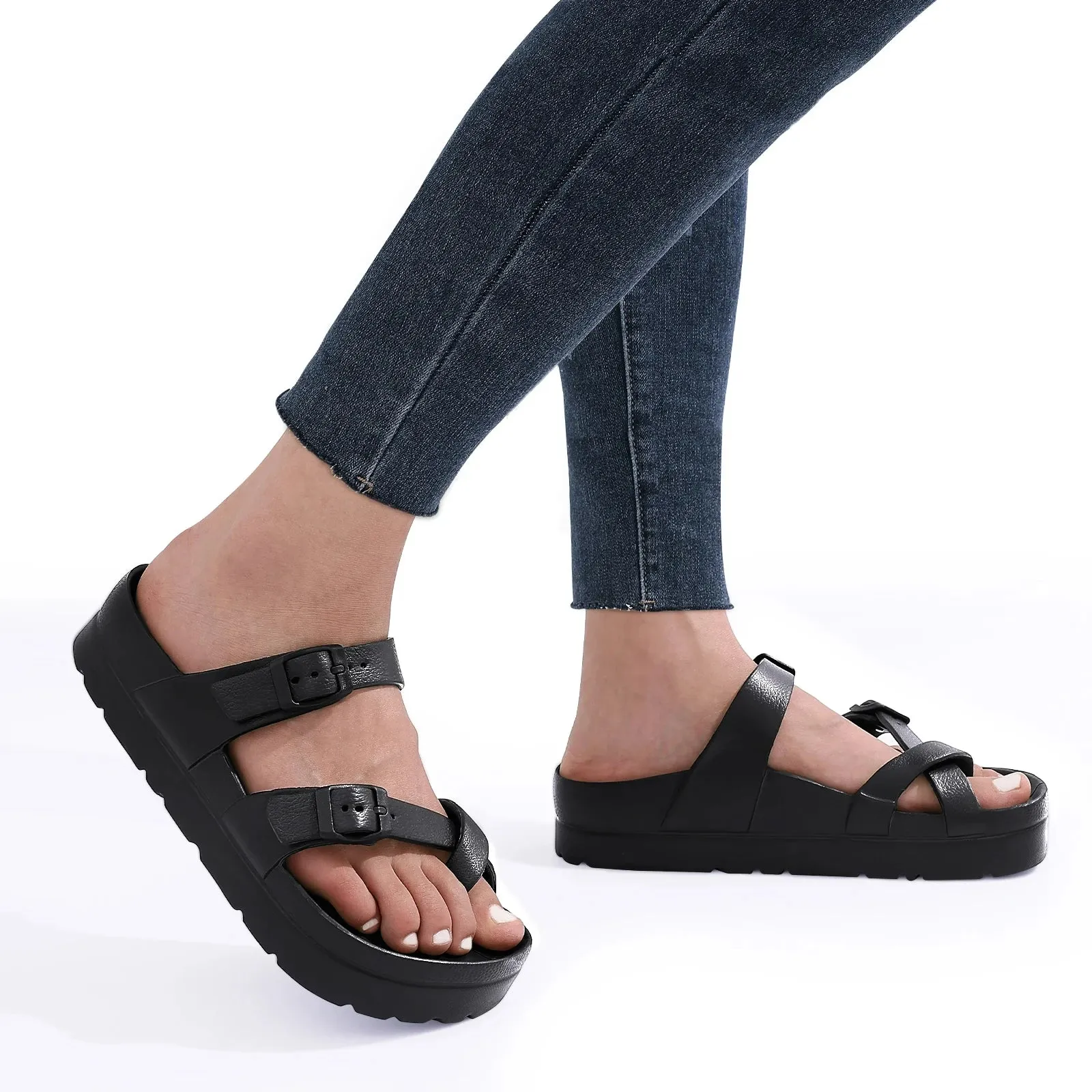 Crestar Women Platform Sandals with Arch Support and Buckle