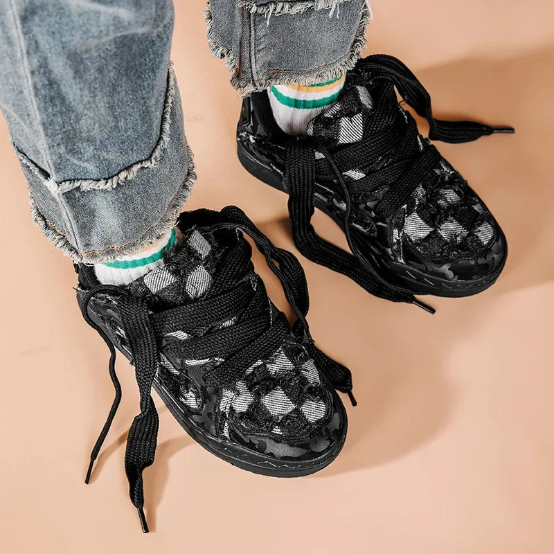 Damian Frayed Denim Checks Casual Sneakers