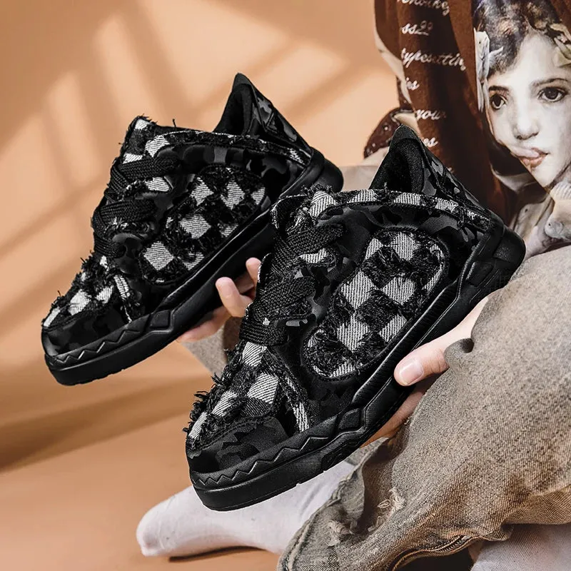 Damian Frayed Denim Checks Casual Sneakers