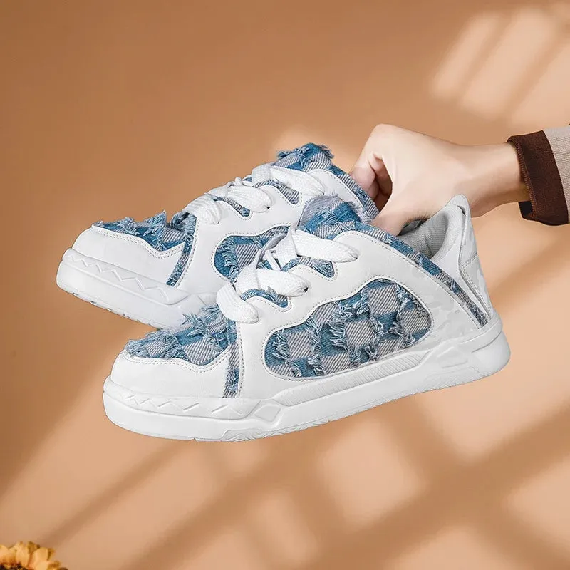Damian Frayed Denim Checks Casual Sneakers