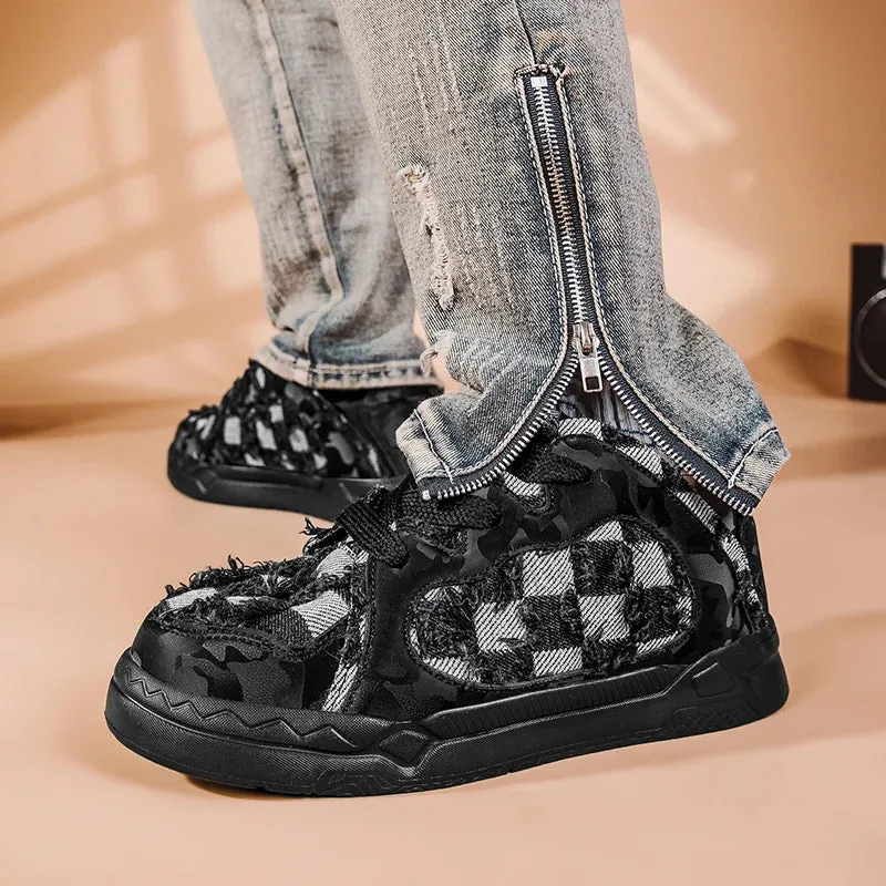 Damian Frayed Denim Checks Casual Sneakers