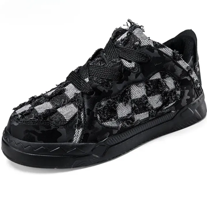 Damian Frayed Denim Checks Casual Sneakers