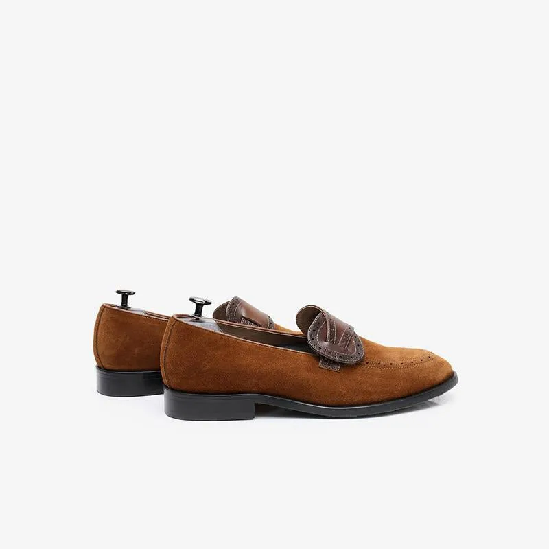 Elegant Suede Loafers with Decorative Straps