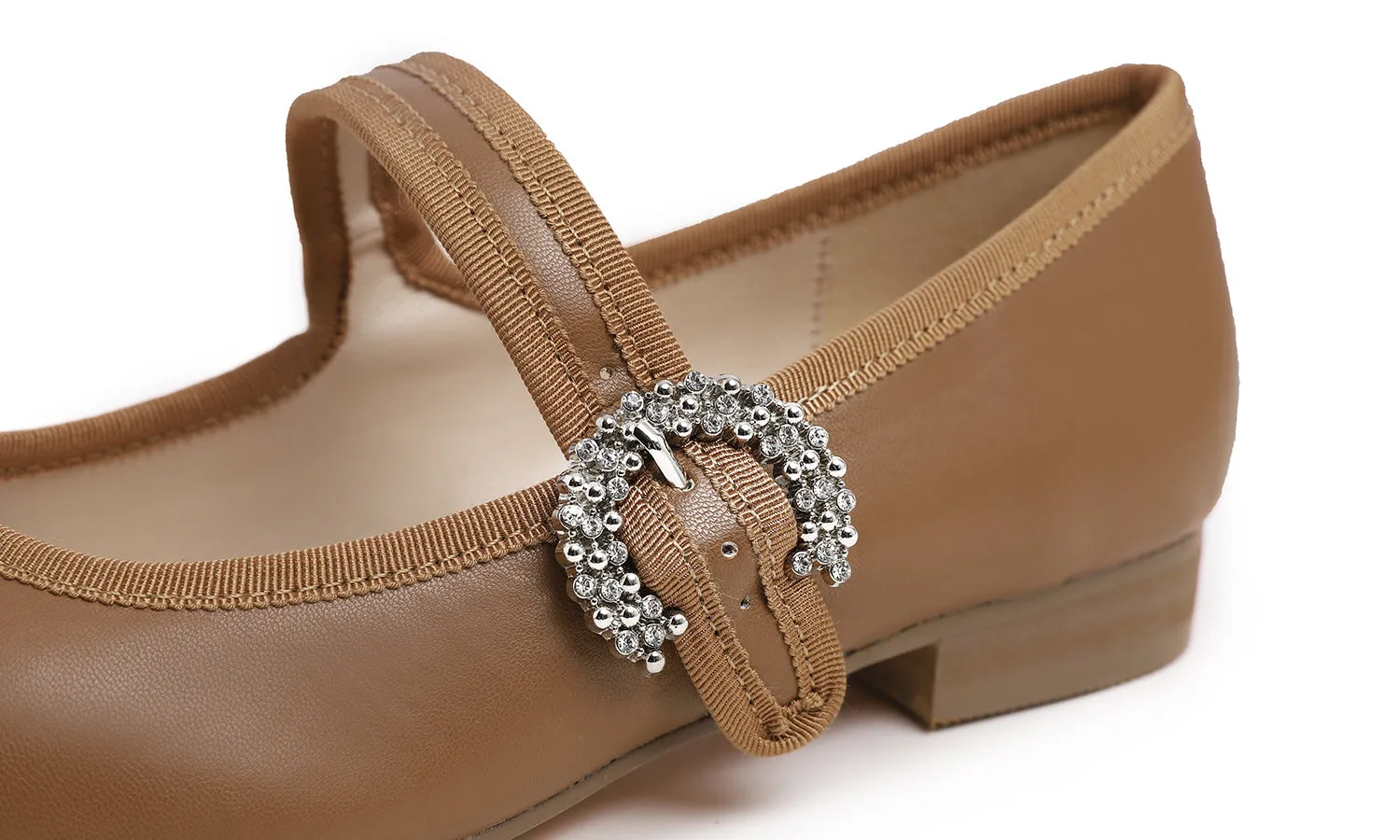 Feversole Women's Mary Jane Fashion Square Toe Easy Buckle Low Heel Slip On Flats Vegan Leather Rhinestones