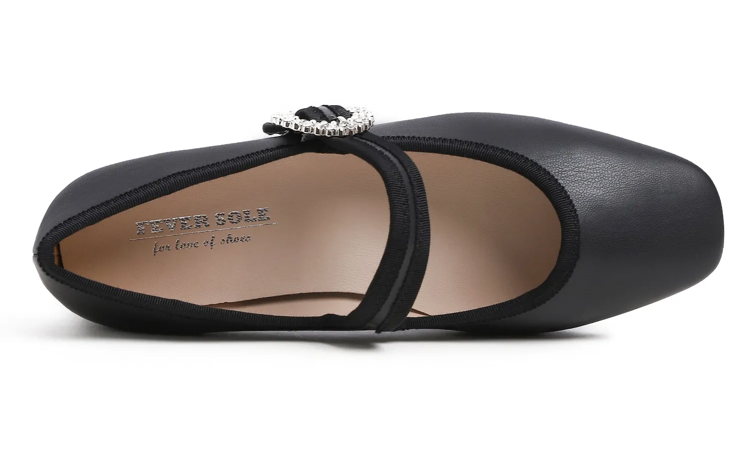 Feversole Women's Mary Jane Fashion Square Toe Easy Buckle Low Heel Slip On Flats Vegan Leather Rhinestones
