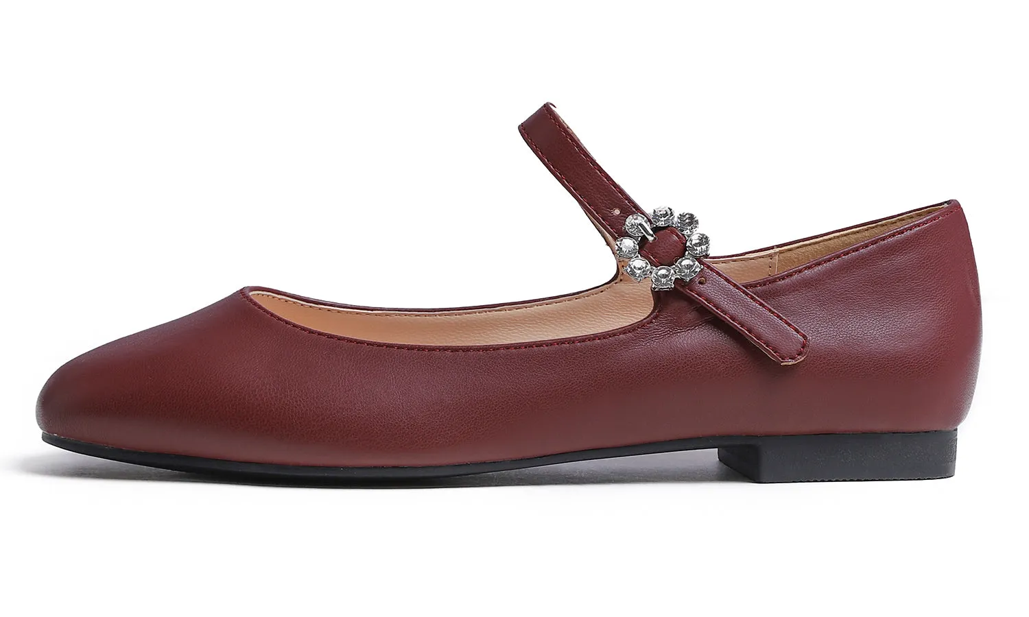 Feversole Women's Mary Jane Fashion Square Toe Easy Buckle Slip On Flats Vegan Leather