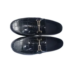 Floxi Men’s Croc Texture Black Leather Loafers