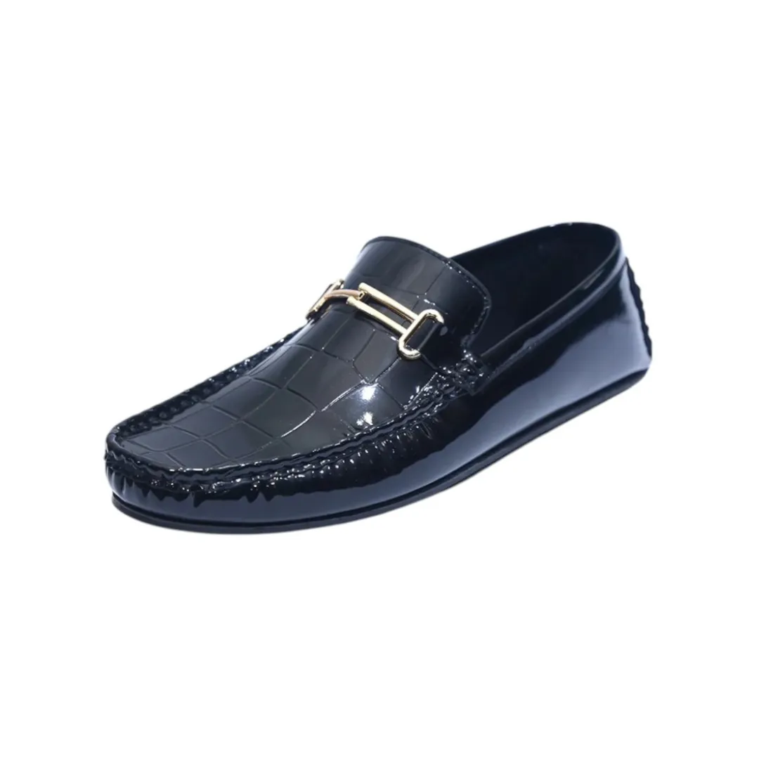 Floxi Men’s Croc Texture Black Leather Loafers