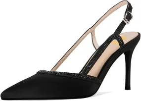 FYS Women's Chic Pointed Toe Slingback Pump Sexy Rhinestone Studded Stiletto High Heels Buckle Dress Prom Date Party Shoes Size 4-16 US