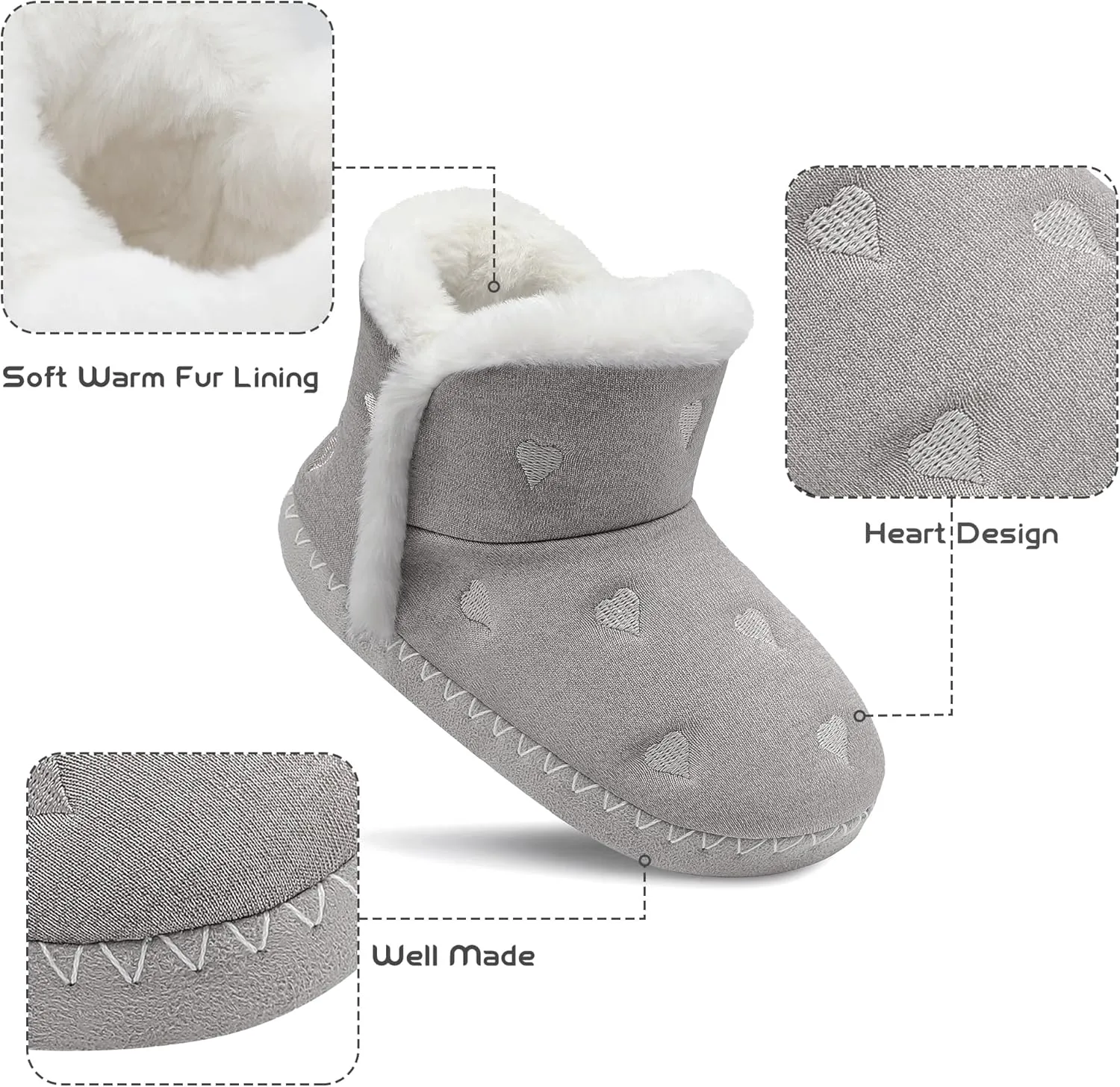 Girls Warm Winter Lightweight Boots slippers Comfy Durable Princess Ankle Boots for Big Kid