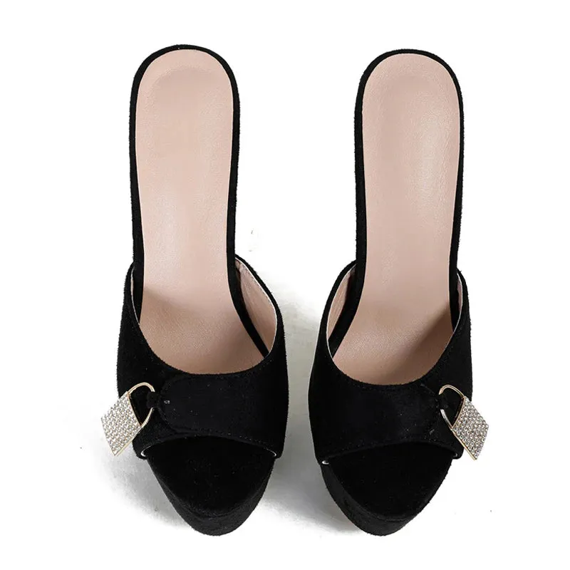 Glamorous  Sexy Metal Buckle Platform Super Thin High Heel High Heel