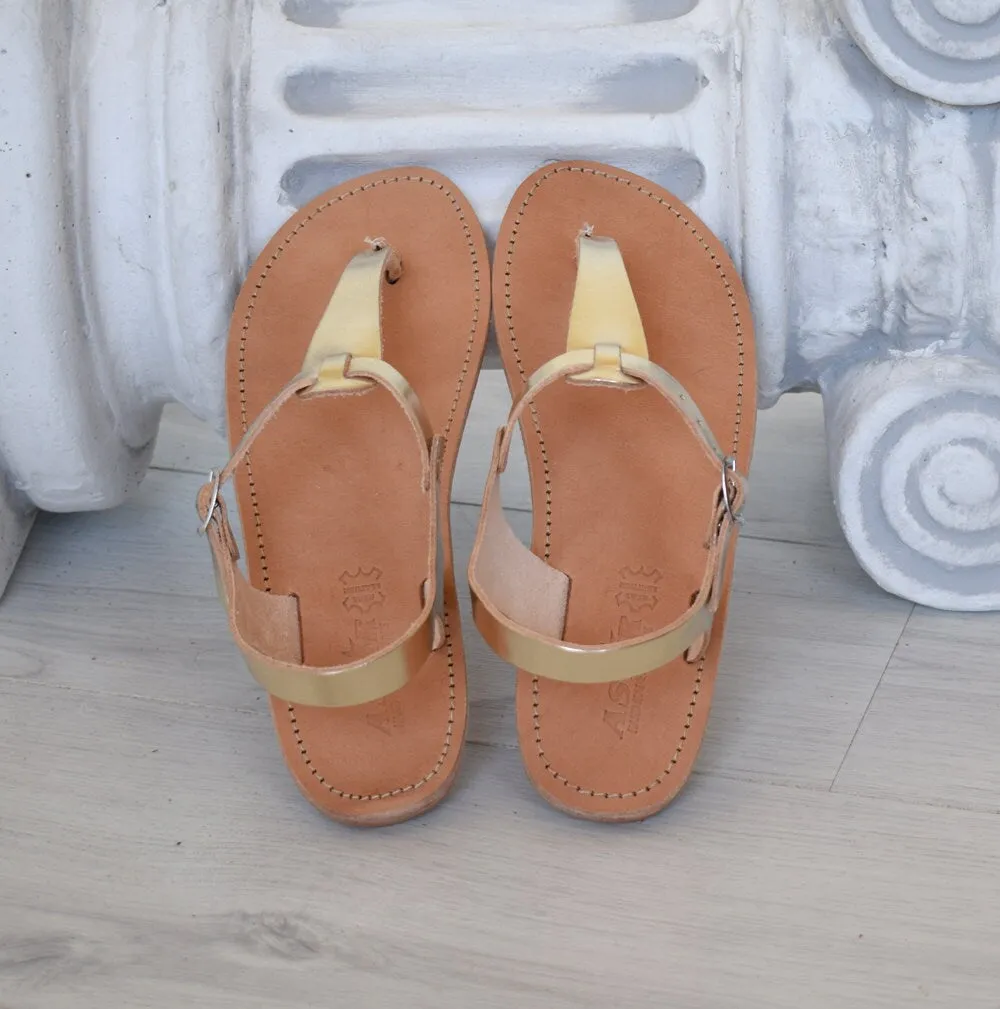 Gold sandals, T-bar sandals, astir sandals, Handmade sandals, High Quality Genuine Leather, leather Sole Sandals SKOPELOS