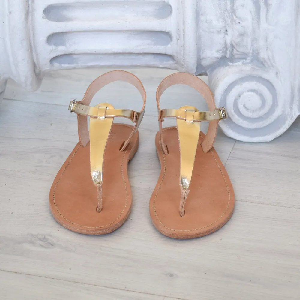 Gold sandals, T-bar sandals, astir sandals, Handmade sandals, High Quality Genuine Leather, leather Sole Sandals SKOPELOS
