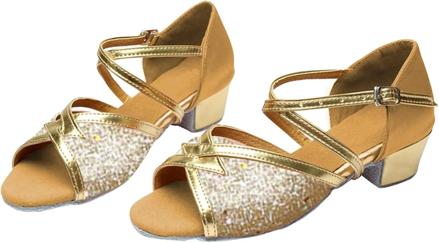 Gold Strap High Heel Sequins Sandals for Girls Kids Princess Dance Party Formal Shoes Open Toe Ankle Fancy Sandals Trendy