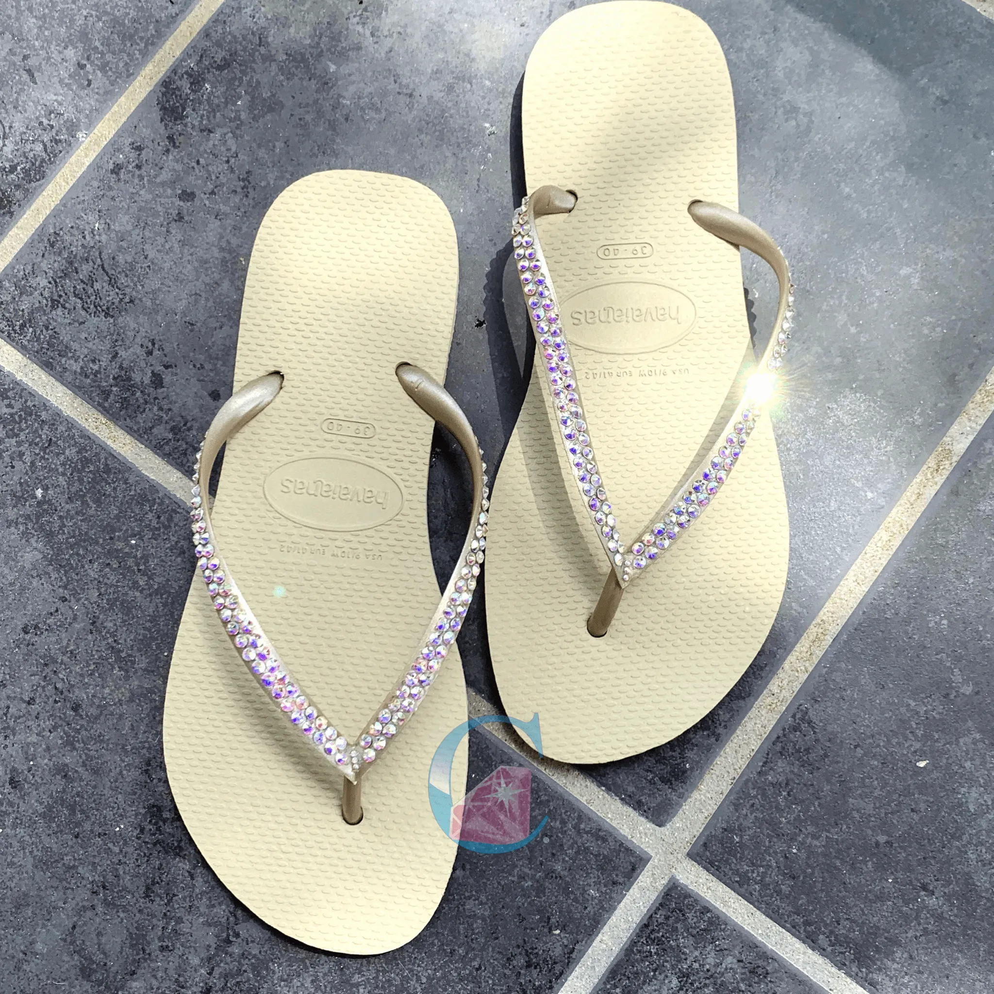 Gold Thin Strap Havaianas/Crystal AB - 2 Rows*