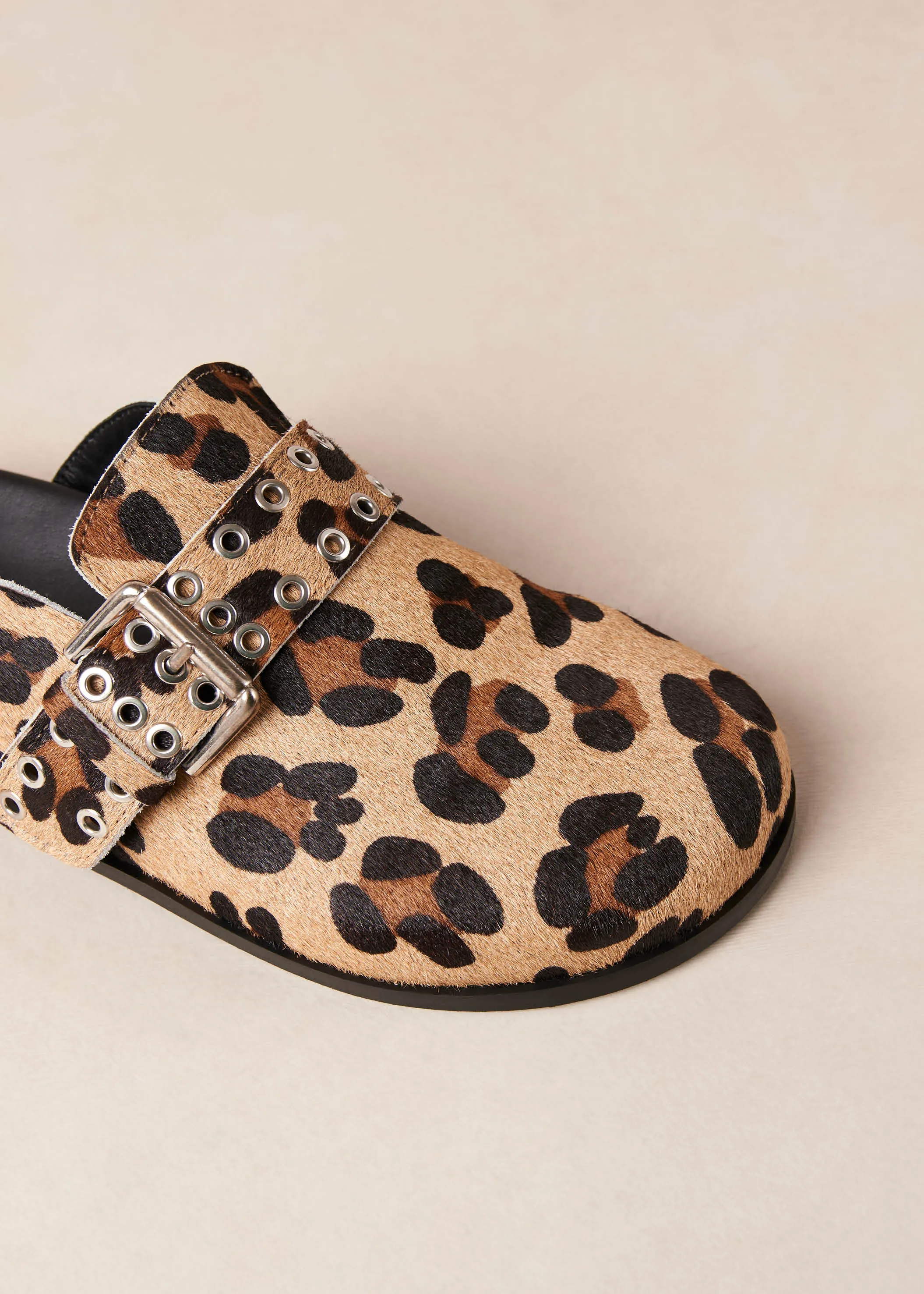 Halia Soft Leather Mules Leopard Beige