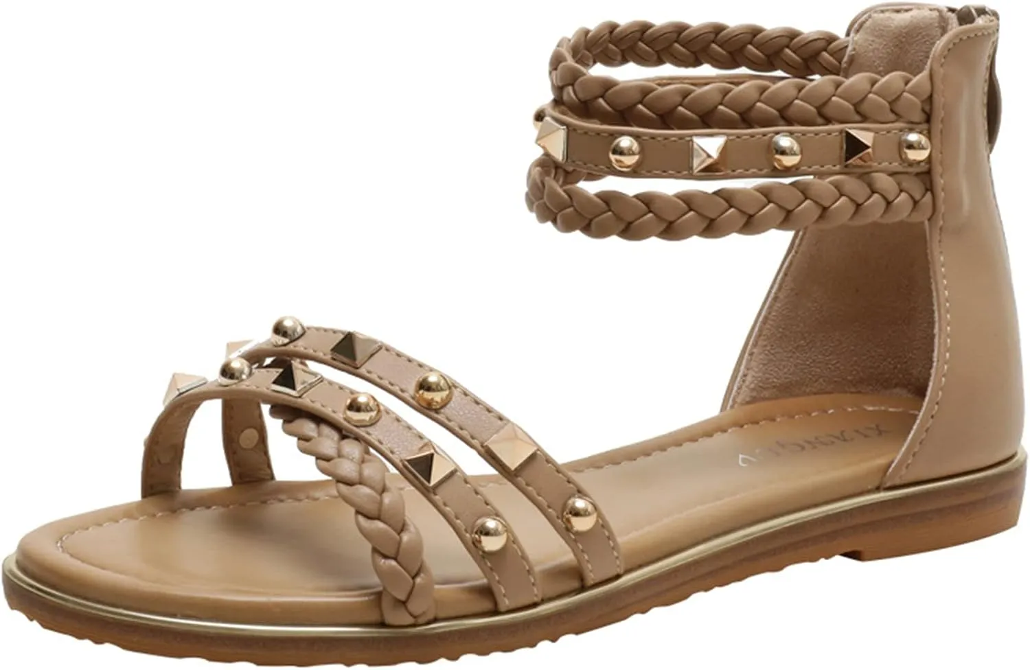 HINDOLA Women's Gladiator Sandals Summer Beach Flat Thong Cross Strappy Sandals Trendy Roman Shoes with Zipper
