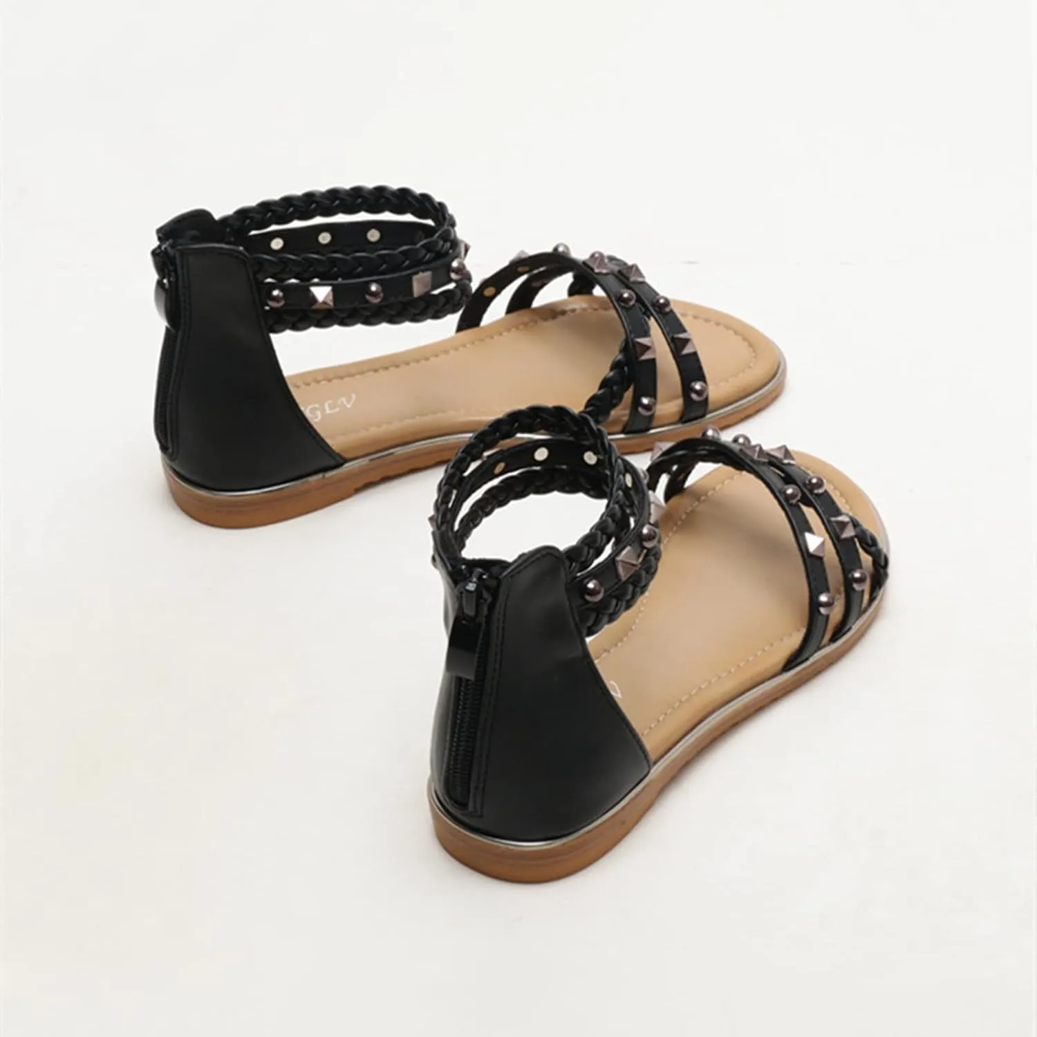 HINDOLA Women's Gladiator Sandals Summer Beach Flat Thong Cross Strappy Sandals Trendy Roman Shoes with Zipper