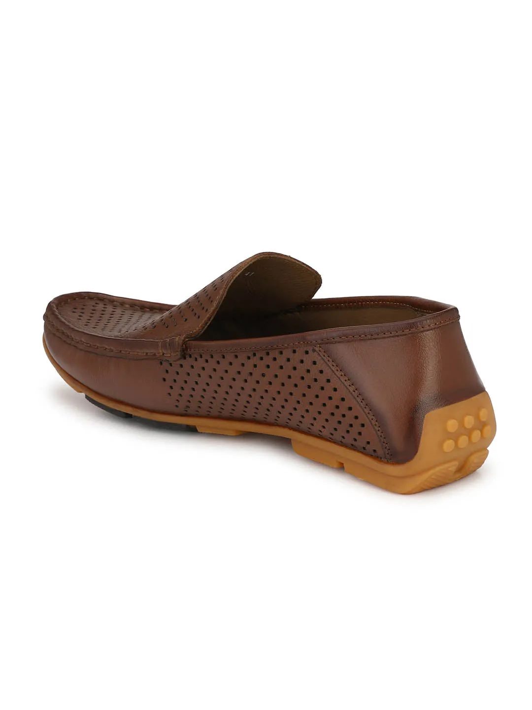 Hitz Men's Tan Leather Moccasins Loafer Shoes