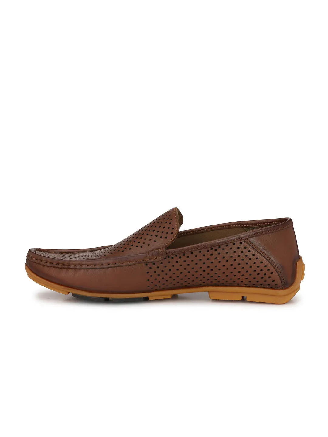 Hitz Men's Tan Leather Moccasins Loafer Shoes