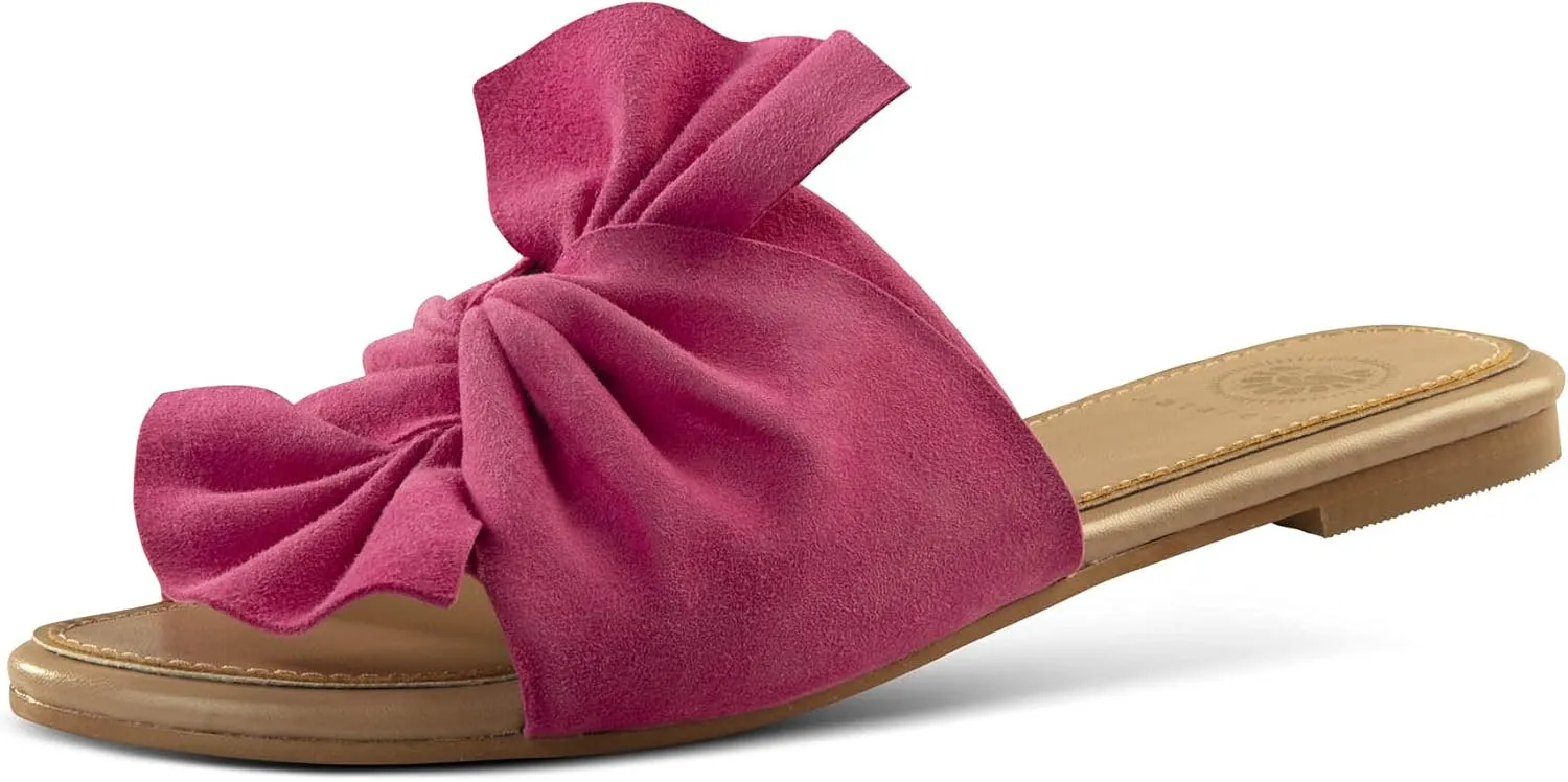 JATAREA Womens Slip-On Leather Flat Sandals with Round Open Toe | Classic and Trendy Slippers - CAVERY