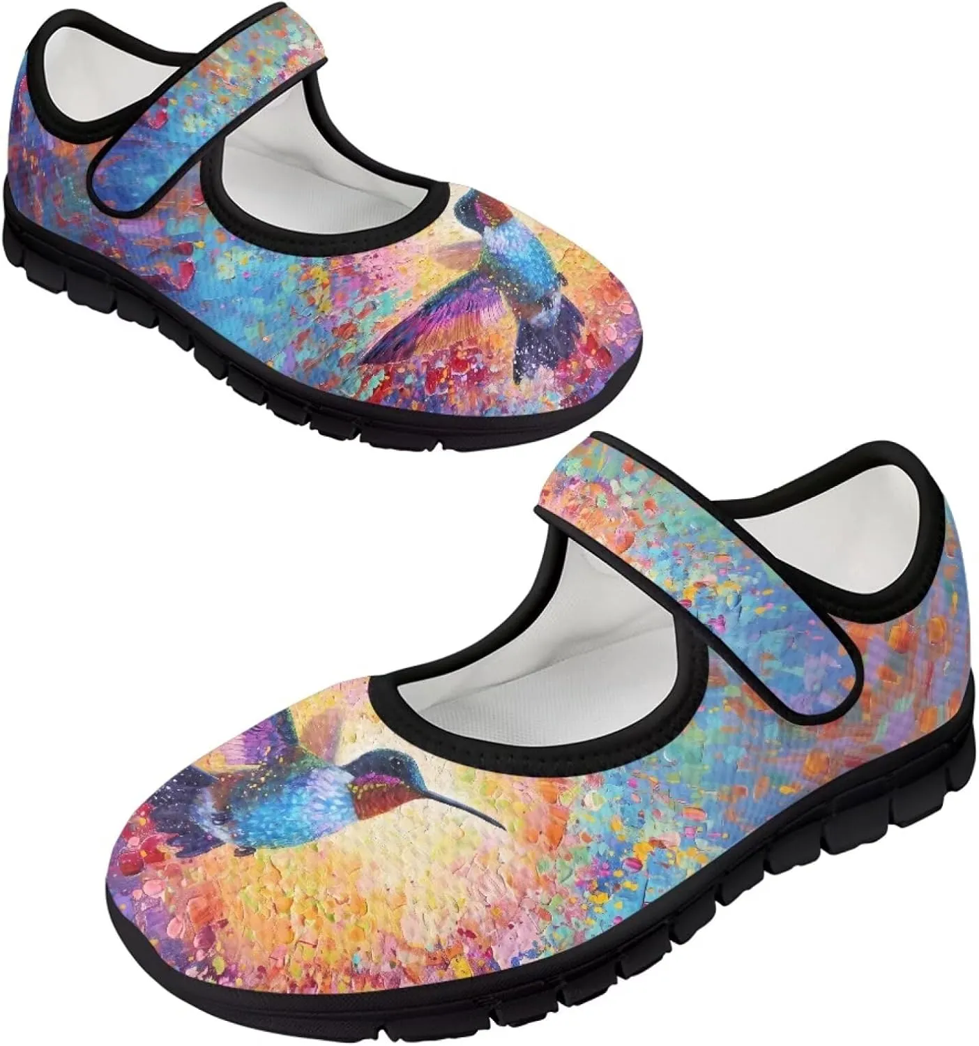 Jeiento Cute Hummingbirds Flats for Women Round Toe Ballet Flats Shoes Dressy Flats for Women