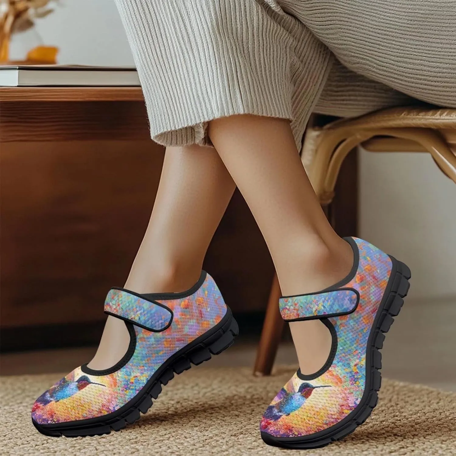 Jeiento Cute Hummingbirds Flats for Women Round Toe Ballet Flats Shoes Dressy Flats for Women