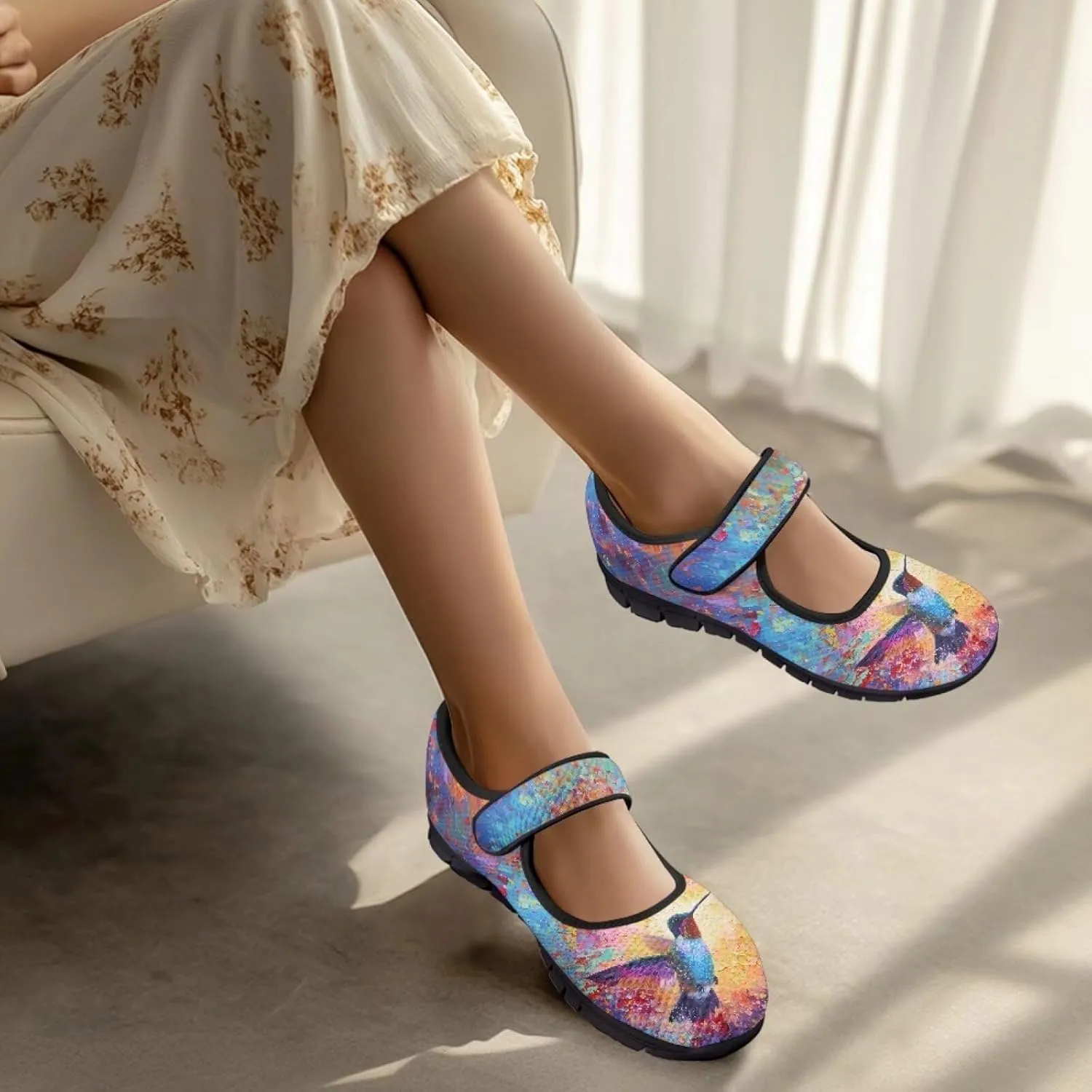 Jeiento Cute Hummingbirds Flats for Women Round Toe Ballet Flats Shoes Dressy Flats for Women