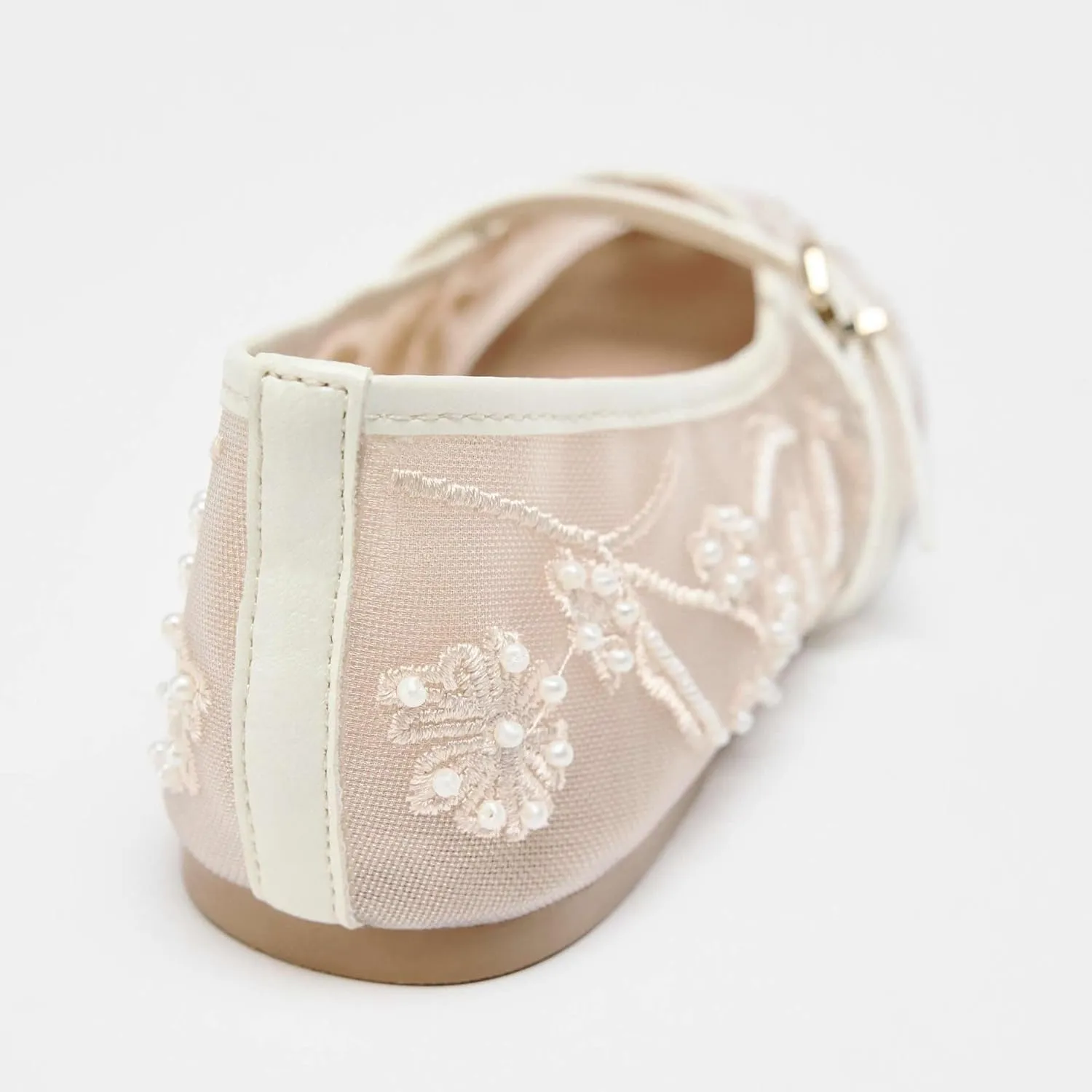 Kluolandi Women's Embroidered Mesh Ballet Flats with Pearls Breathable Flat Ballerina Shoes with Strap