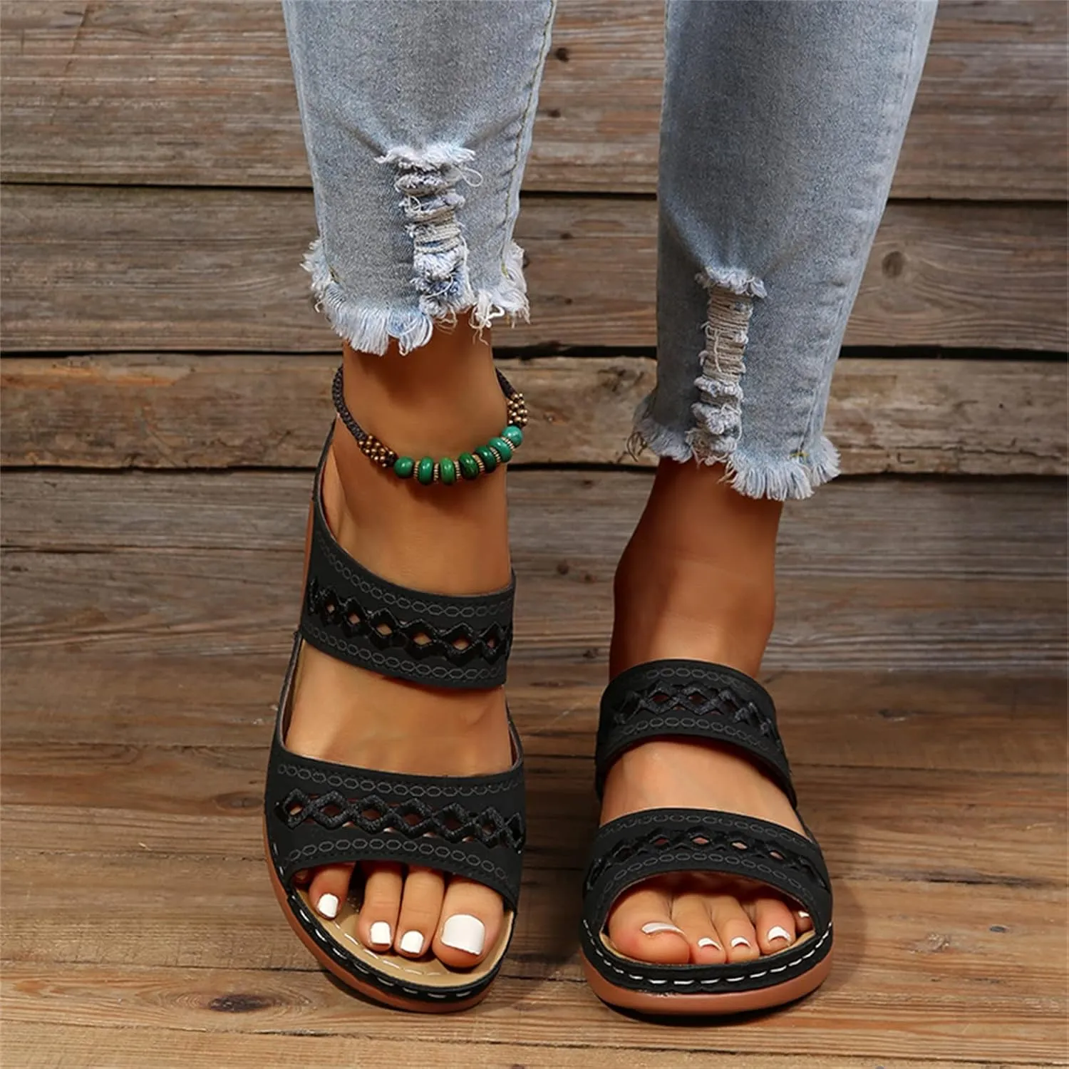 Ladmiple Sandals Women 2023 Trendy Floral Orthopedic Flip Flops with Arch Support Slippers Casual Roman Open Toe Sandal