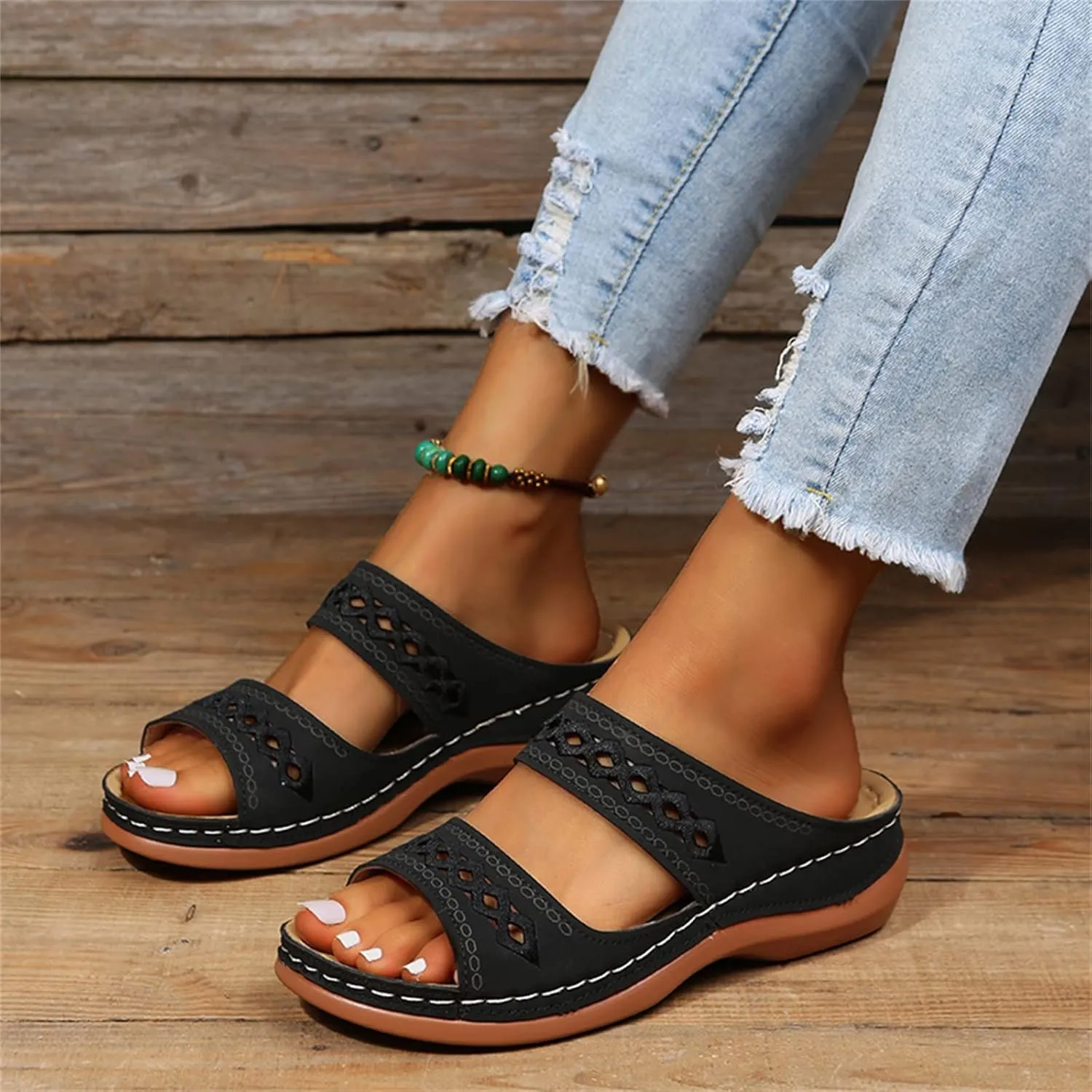 Ladmiple Sandals Women 2023 Trendy Floral Orthopedic Flip Flops with Arch Support Slippers Casual Roman Open Toe Sandal