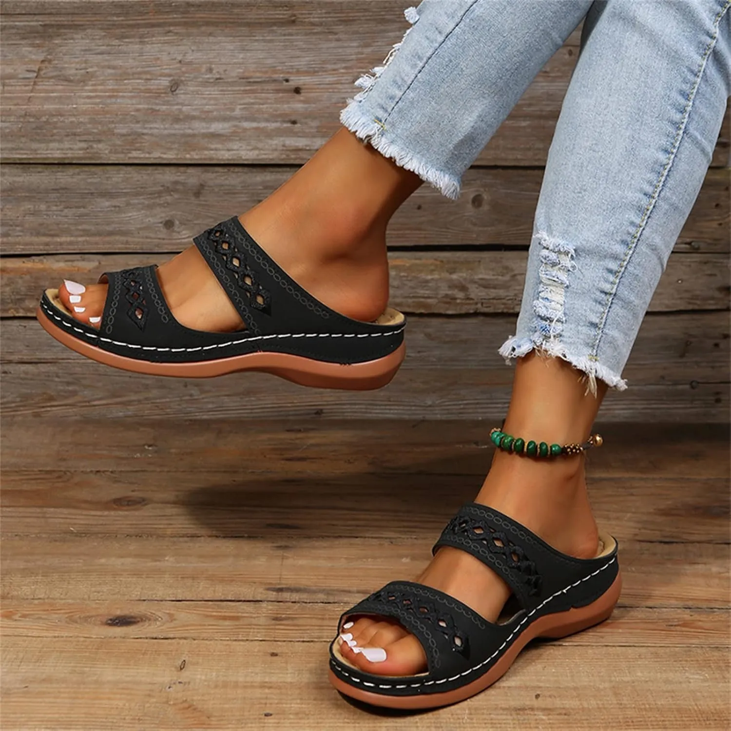 Ladmiple Sandals Women 2023 Trendy Floral Orthopedic Flip Flops with Arch Support Slippers Casual Roman Open Toe Sandal