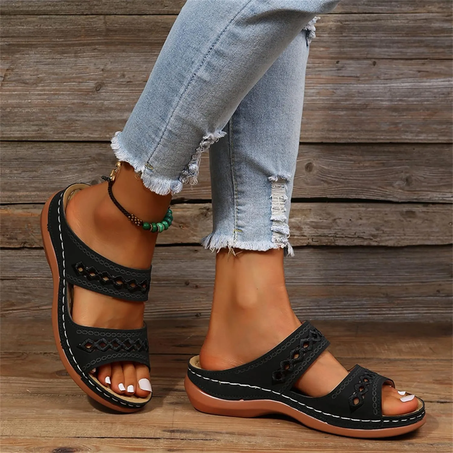 Ladmiple Sandals Women 2023 Trendy Floral Orthopedic Flip Flops with Arch Support Slippers Casual Roman Open Toe Sandal