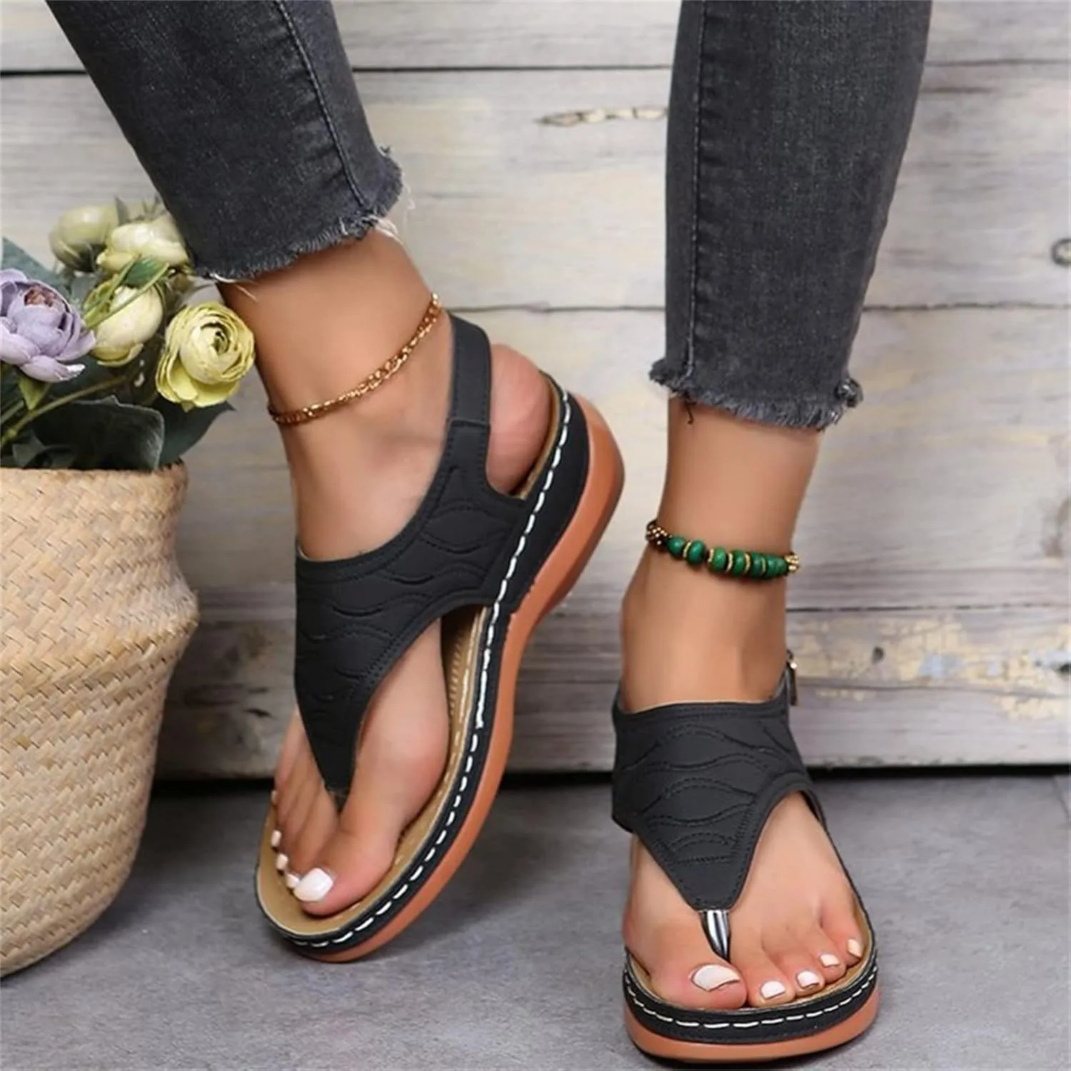 Ladmiple Summer Sandals For Women 2023 Trendy Dressy Orthotic Flip Flops Slip On Orthopedic Slippers with Arch Support