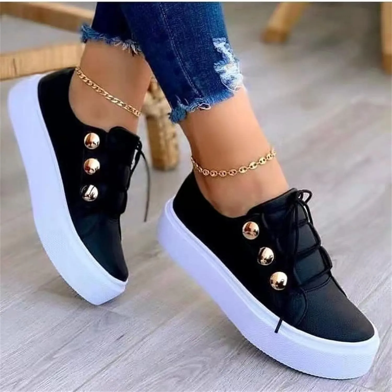 Lausiuoe Shoes for Women Sneakers Trendy Slip on Sneakers Non Slip Fashion Casual Comfortable Walking Leather Flat Loafers