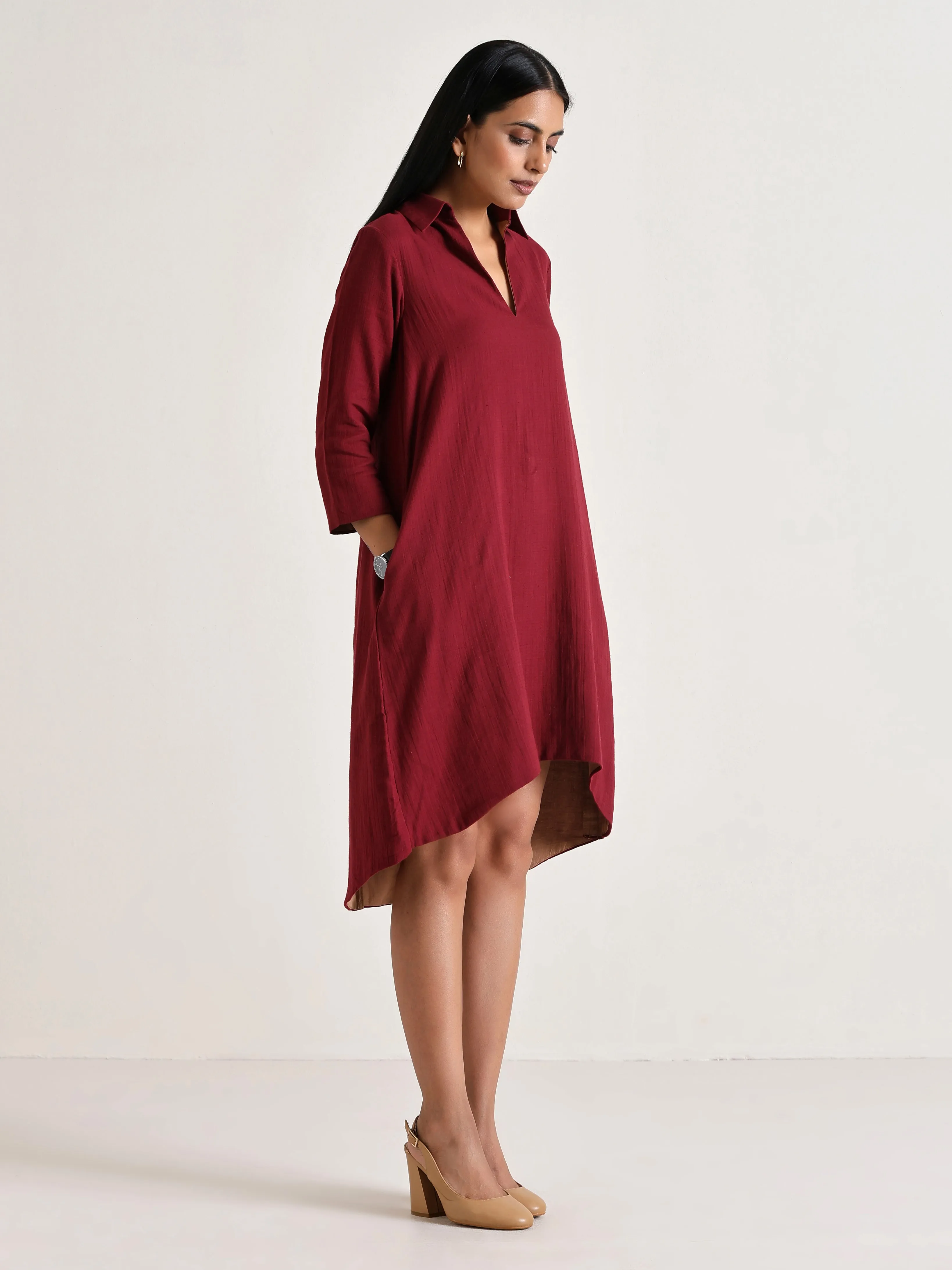 Maroon Short Collared Dress | Relove