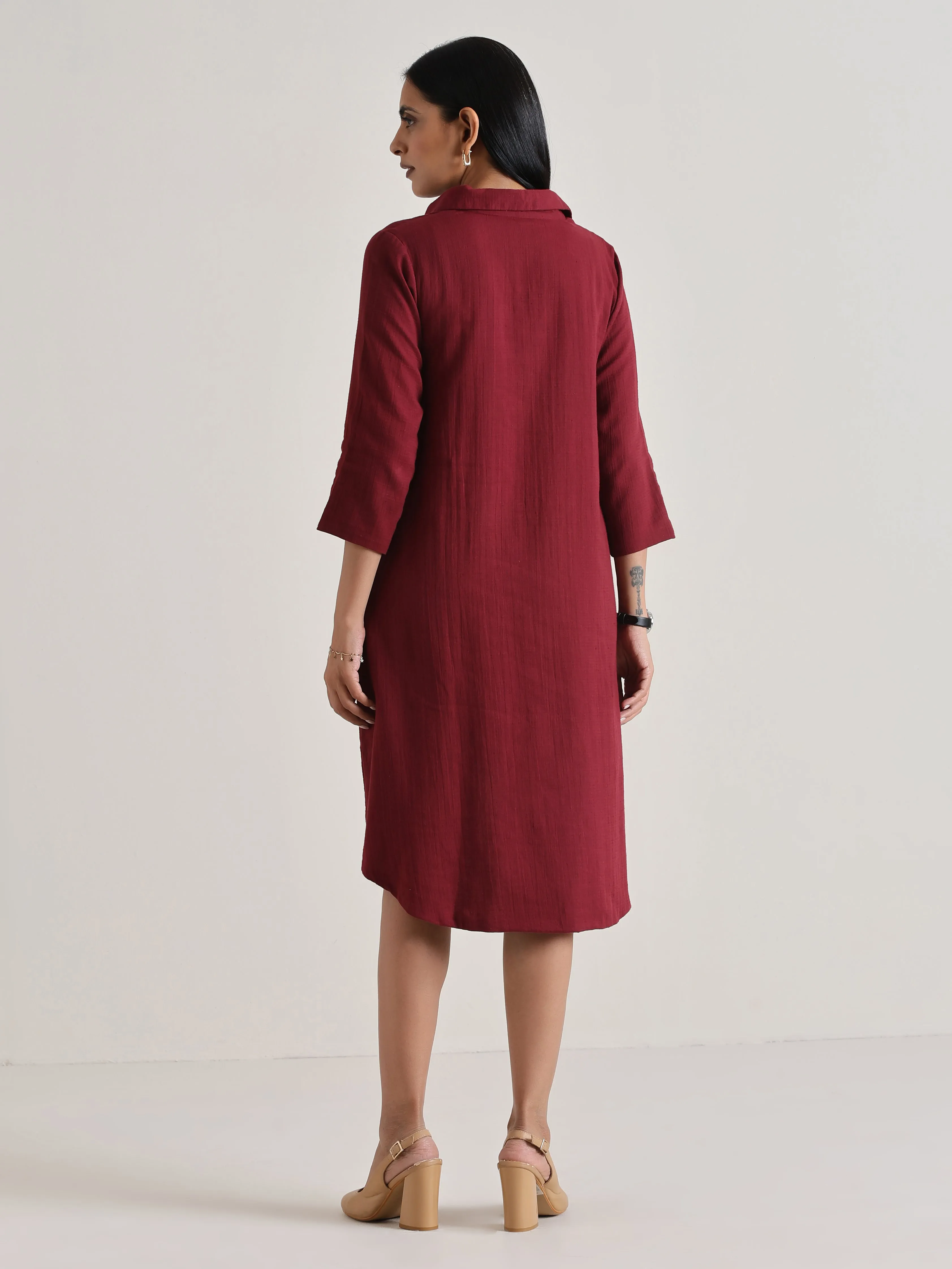 Maroon Short Collared Dress | Relove