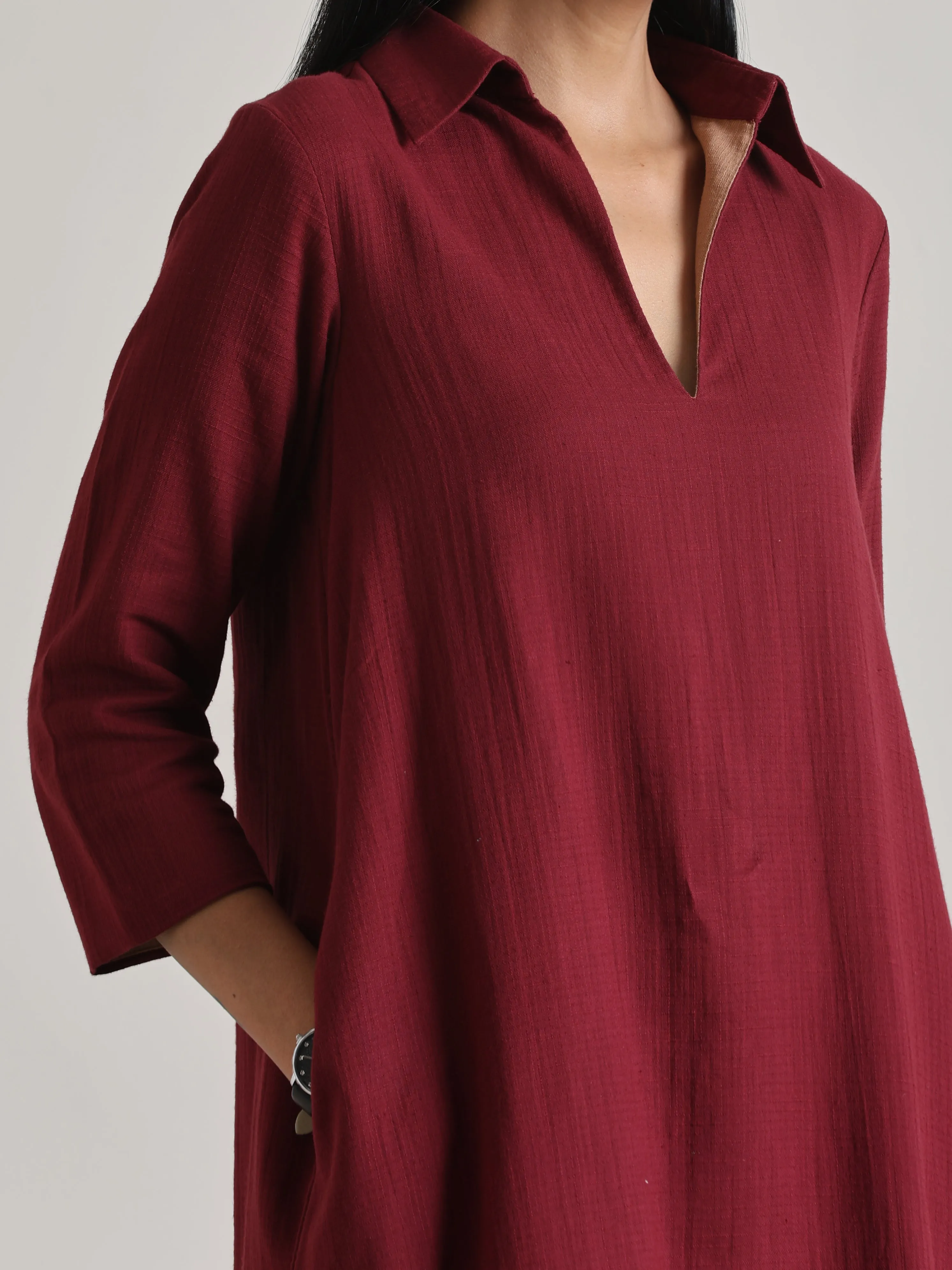 Maroon Short Collared Dress | Relove