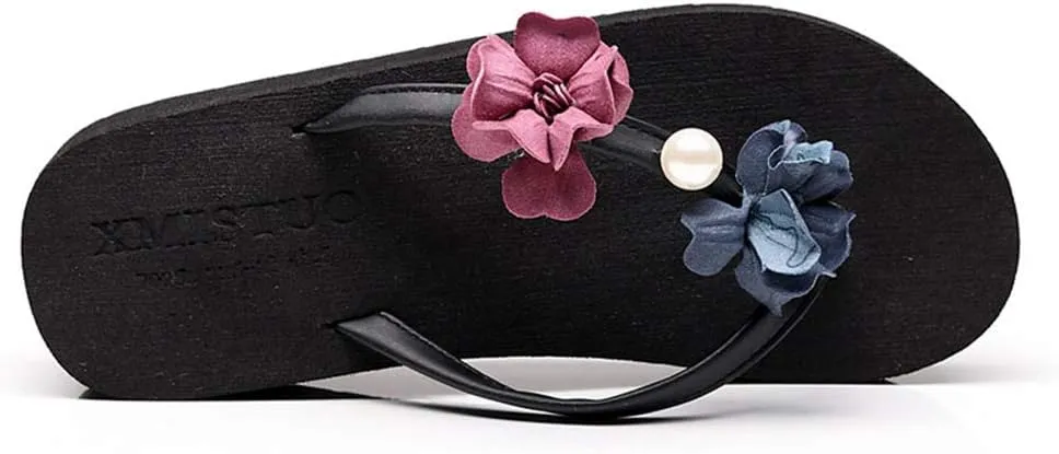 MIOKE Women's Floral Wedge Flipflops Summer Fashion Platform Comfort Slip On Nonslip Beach Thong Sandals