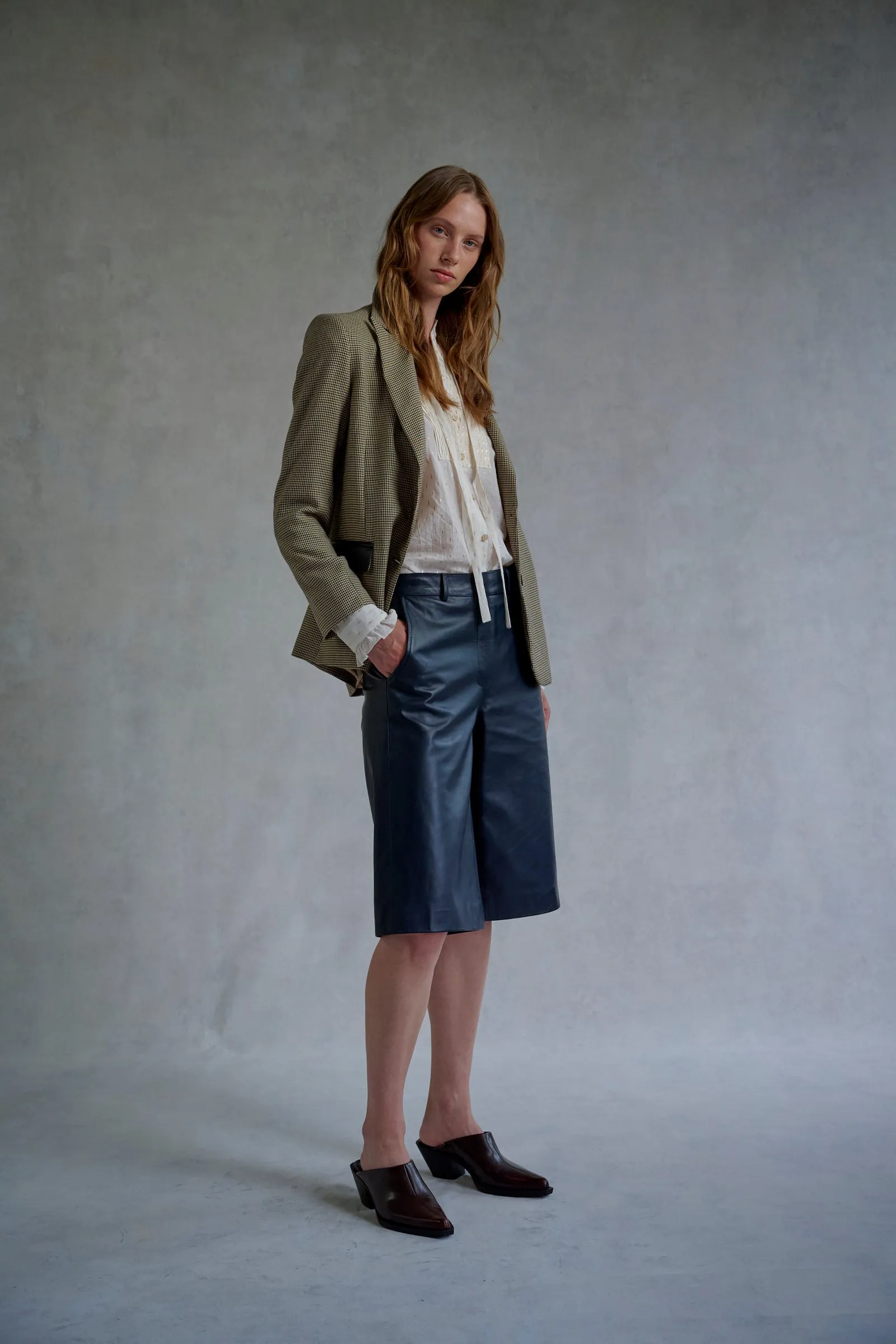 Navy Leather Tailored Bermudas